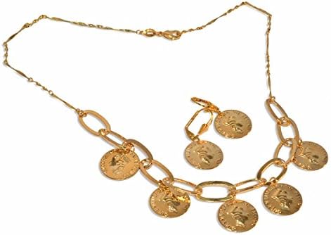 1-6075-e9 British Coins Necklace and Earring set. 18" necklace, 18mm coins.