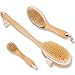 Touch Me 3 Set Body Brush Set - Long Wooden Dry Bath Body Back Brush, Contour Handle Natural Bristle Brush and Facial Brush
