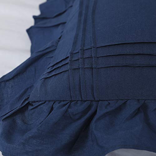 YINFUNG Ruffled Pillow Shams Cotton Navy Blue Lace Pillowcases Shabby Chic Victorian Country Set of 2 Pillow Cover Standard Princess Frilly Protector Pintuck Pretty Cute 20x26