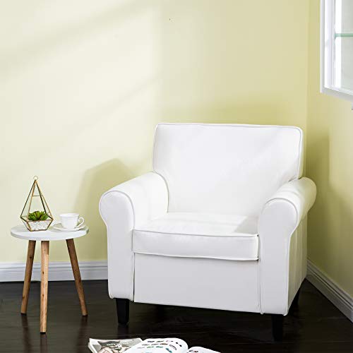 Homevibes Accent Chair PU Leather Reading Chair Upholstered Arm Chair Mid Century Modern Chair Comfy Single Sofa Comfortable Soft Leisure Sytlish Club Chair for Bedroom Living Room Home Office, White