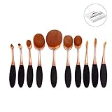 DSCbeauty 10 Pcs Oval Brushes Set Packed with Box Foundation Contour Blush Concealer Eyebrow Eyeliner Blending Cosmetics Brushes Toothbrush Curve Makeup Tools Set (Black Rose Golden)