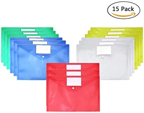 Amazon ボタンファイル透明 15個セット5色 防水 持ち運ぶ便利なクリアファイル収納ホルダーa4 文房具 オフィス用品 文房具 オフィス用品