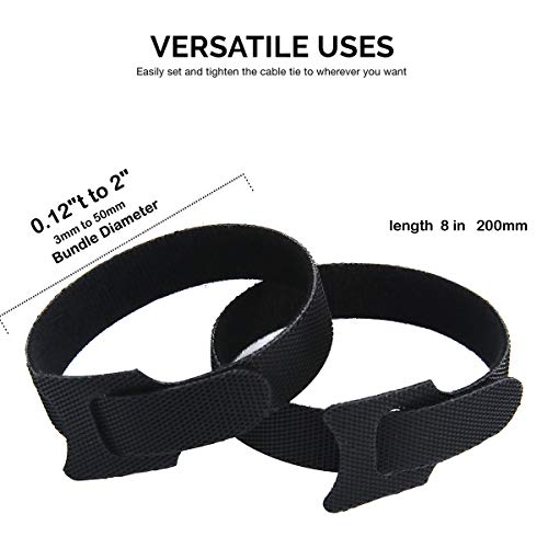 100 PCS Reusable Cable Management Ties, Black Fastening Cable Ties,Microfiber Cloth Hook Loop Cord Ties,Wire Organizer Cord Rope Holder 7.9 Inch