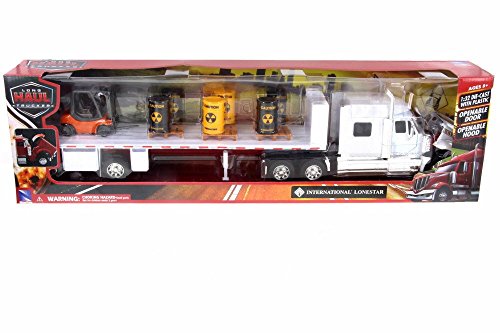 New Ray International Lonestar Truck w/Toxic Barrels & Forklift, White 10193 - 1/32 Scale Diecast Model Toy Car