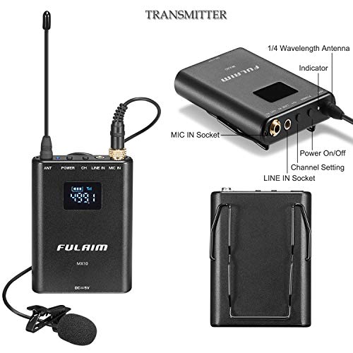FULAIM 4-CHAN UHF Wireless Lavalier Microphone System w/Real-time Audio Monitor for iPhone Android Smartphones DSLR Camera, Professional Video Recording Mic System for Interview Youtube Vlog (MX10) - Thumbnail 4