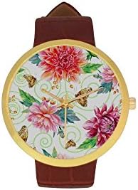 Women's Butterfly Stainless Steel Leather Strap Waterproof Band Wrist Watch