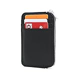 Business Card Wallet,NOOO RFID Blocking Card Holder with Zipper and ID Window,Secure Sleeves Front Pocket Mini Wallet for Men, Genuine Leather Durable Slim Wallets