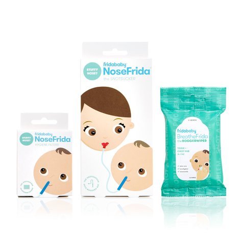 NoseFrida & BreatheFrida | The Fridababy Essential Cold & Flu Set | 2 in 1 Moisturizing Baby Nose Wipes / Tissues and a Nasal Aspirator, the Nose Snot Sucker and Booger Wipes in one Great Set!