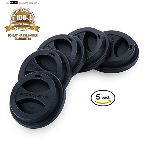 Coffee Mug Lids(3.15″Inner Diameter,3.43″Outer Diameter), KSENDALO Thicker Eco Reusable Silicone Travel Mug Lids, Silicone Cup Cover Set,Black(5pcs)