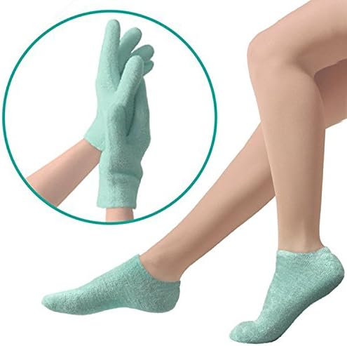 FOCUSAIRY Moisturizing Gel Socks &amp; Gloves Set, Skincare for Dry, Hard, Cracked Heel/Feet and Hands Valentine Gift (Green)