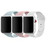 AdMaster Compatible for Apple Watch Band 38mm, Soft Silicone Sport Strap Compatible for iWatch Apple Watch Series 1/ Series 2/ Series 3, S/M Size (Pink Sand/Turquoise/White)