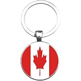 Art Attack Canada Canadian Flag Keychain, Maple Leaf Map Country History Love Heart Key Chain (Silver)