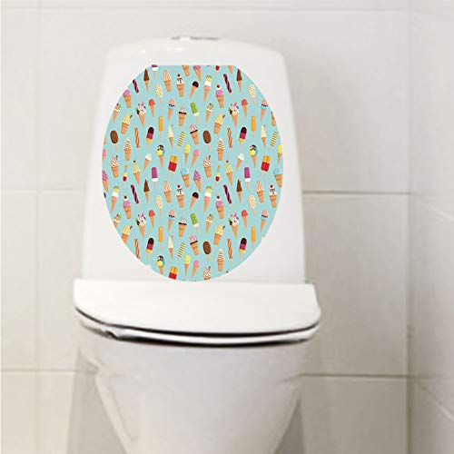 Toilet Cover Decoration,Ice Cream Decor,Mix Yummy with Chocolate and Fruit Flavor Toppings in Cones Illustration Decorative,Multicolor,3D Printing,W12.6"xH14.9"