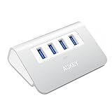 AUKEY USB Hub 3.0 Portable Aluminum 4 Port USB 3.0 Hub for Data Transfer with 3.3ft USB Cable for MacBook Air, Mac Mini, iMac, Laptop, PC, USB Flash Drives, HDD Hard Drive (Silver)
