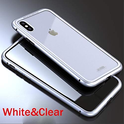 Vazan - Aluminum Magnetic Case For iPhone Tempered Glass Back Metal Frame Full Cover Flip Case For iPhone XS Max XS XR X [ Iphone XS Clear White ]