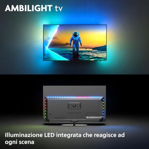 Ambilight 48OLED820 4K OLED Smart TV - Display 48’’ con processore P5 AI Perfect Picture Ultra HD, Google TV, Dolby Vision e Atmos Sound - Funziona con Alexa e Google