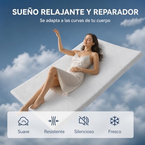 Topper Viscoelástico 150x190 Híbrido ViscoGel | 7 cm | Alivia Dolor de Espalda y Cervicales | Descanso Profundo | Mattress Topper Colchon | Toper Colchon 150x190