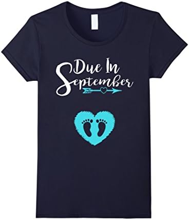Women's Due In September Cute Baby Boy Maternity Announcement Shirt Small Navy