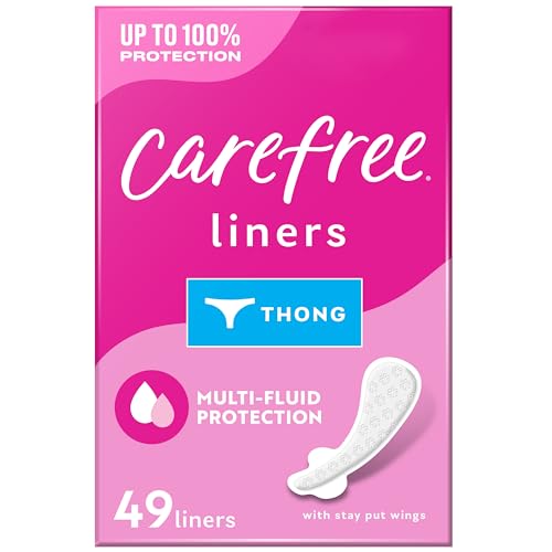 Carefree Panty Liners for Women, Thong Liners, Unwrapped, Unscented, 49ct