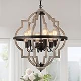 MEIXISUE Farmhouse Rustic Chandelier,ORB+Oak