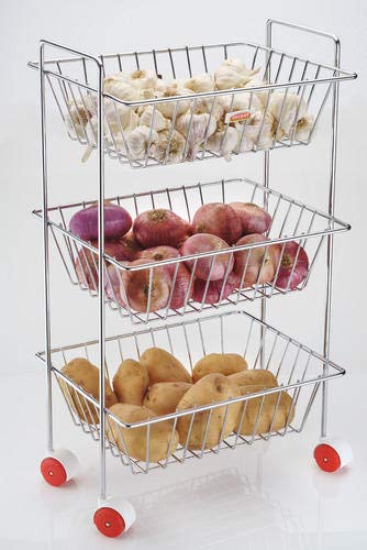 Ultra Zon Kitchen Stainless Steel Fruit and Vegetable Trolley Stand Silver Color