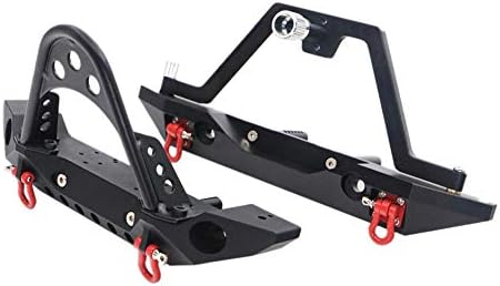 Nrkin RC Car W/ Spare Tire Carrier 1/10 Front Rear Aluminum Bumper Bull Bar With Light For 1:10 Axial SCX10 JEEP SCX10 II RC Car