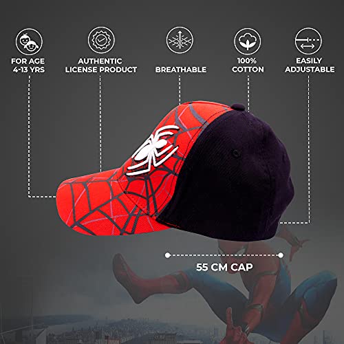 Marvel Spiderman Hat for Boys, Breathable Spiderman Baseball Cap for