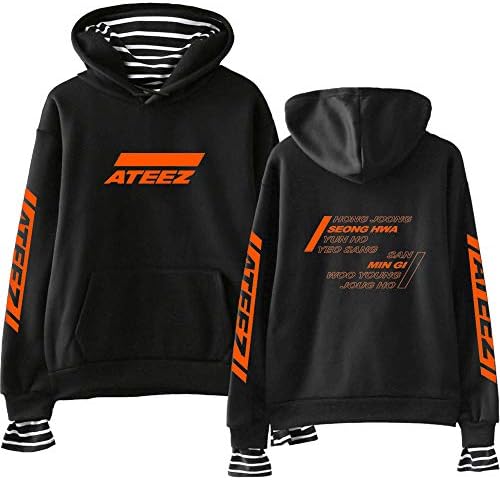 Indrah Unisex ATEEZ Sweatshirts Fake Two Pieces Hooded Sweatshirts Fashion Printed Pullover for ATEEZ Fans