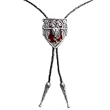 Landisun Tag Handmade Classical Bull Head Totem Western Cowboy Bolo Tie Red