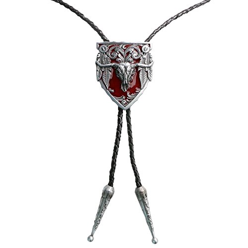 Landisun Tag Handmade Classical Bull Head Totem Western Cowboy Bolo Tie Red