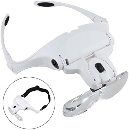 Xlinder Professional Head Mount Magnifier with LED Head Light Bracket and Headband ,5 Replaceable and Interchangeable Lenses: 1.0X, 1.5X, 2.0X, 2.5X, 3.5X,Perfect for jewelry work, watch repair, arts