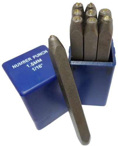 BENCH WIZARD 9 Pc Numeric Punch Set | Size 1/16" (1.5MM) | Heat-Treated Carbon Steel Punches | Numbers 0-8 Included with 6 & 9 Interchangeable | Great For Metal, Plastic, Wood, Leather Stamping
