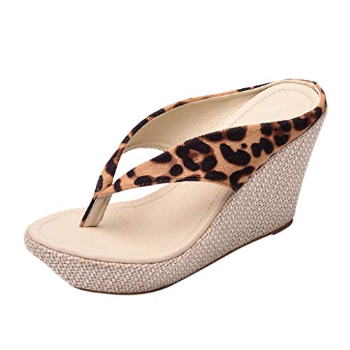 New in Respctful✿ Women's Flip Flop Wedge Sandal Boho Espadrille Flip Flop for Casual Non Slip Outdoor Brown