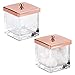 mDesign Modern Glass Square Bathroom Vanity Countertop Storage Organizer Canister Jar for Cotton Swabs, Rounds, Balls, Makeup Sponges, Bath Salts - 2 Pack - Clear/Rose Gold