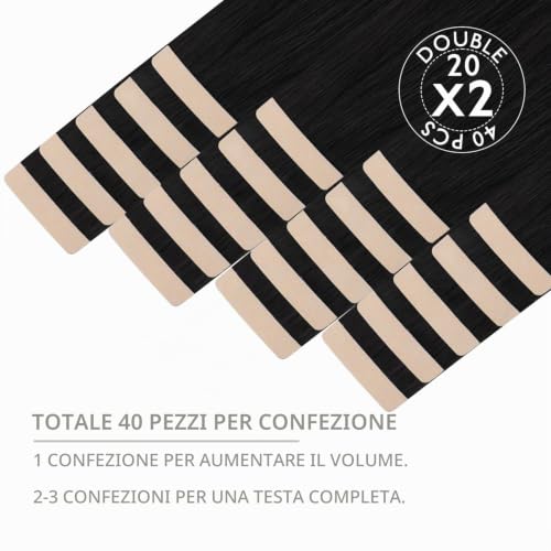 WENNALIFE 40 Pieces 60 cm 100 g Black Jet Double Sided Adhesive Real Hair Extensions Straight Remy Tape in Hair Extensions Silky Hair