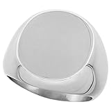 Surgical Stainless Steel Large Oval Signet Ring Solid Back Flawless Finish 3/4 inch, size 9