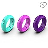 Comidox 3 PCS Silicone Wedding Ring Bands for Women,Men's Functional Silicone Rubber Rings,Safe Flexible Comfortable Love Rings,Fit for Sports, Outdoors and Gift,Double Love Heart Pattern 3 Colours