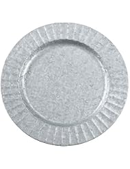 Fennco Styles Sousplat Collection Vintage Ruffled Galvanized Metal 13 x 13 Inch Charger Plates, Set of 4 – Silver Charger Plates for Banquets, Family Dinners, Special Events and Home Décor