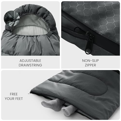 Sleeping Bags for Adults & Kids Lightweight Waterproof 3-4 Season Warm with Inflatable Pillow–Compact Portable Sleeping Bag for Cold Weather Camping, Hiking, Travel, Indoor/Outdoor Use