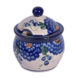 Traditional Polish Pottery, Handcrafted Ceramic Lidded Sugar Bowl with a Spoon Slot (400ml / 14 fl oz), Boleslawiec Style Pattern, C.101 (Arts collection)