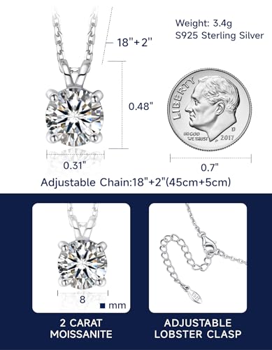 MomentWish 925 Silver Necklace for Women with Pendant, 1 Carat Moissanite Necklace with Diamonds Jewelry Valentine's Gift for Women Girlfriend