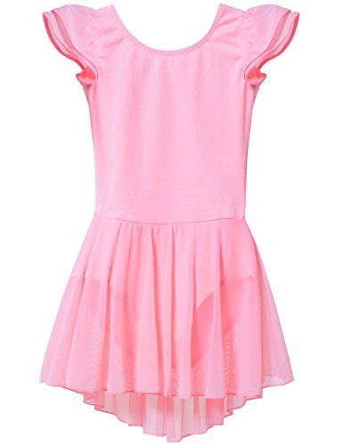 Dance Leotard with Skirt Flutter Sleeve by Mdnmd (Tag 130) - Age 6 - 8, Candy Pink)