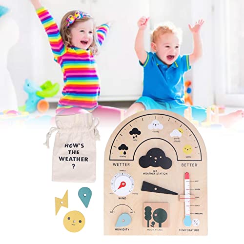 Oreilet Weather Station Toy, Educational Wooden Weatherboard for Kids
