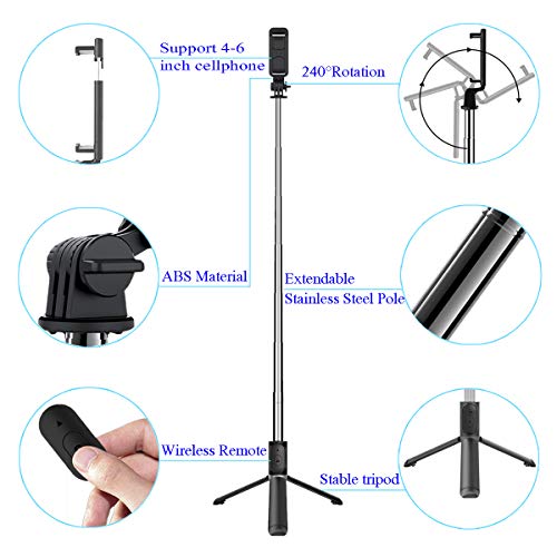 Selfie Stick Tripod,Extendable Bluetooth Selfie Stick with Wireless Remote,Compatible with iPhone 11/11 pro/X/8/8P/7/7P/6s/6,Samsung Galaxy S9/S8/S7/Note 9/8 More