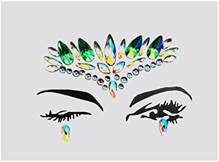 Rhinestone Mermaid Face Jewels Tattoo Sticker, Music Festival Face Diamond Stickers, Crystals Eyes Face Body Temporary Tattoos (K)
