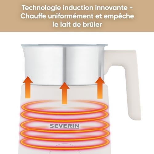Émulsionneur de lait SPUMA LITE, Mousseur de lait à induction, Mousseur à lait électrique 500 W, Chocolatière 400 ml, Inox/Beige, SM 3589