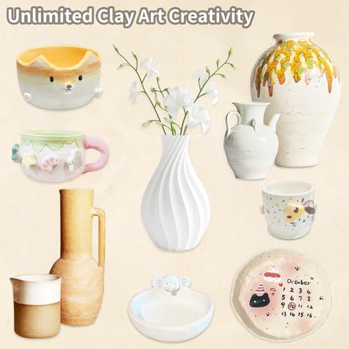 JelyArt Adult Pottery Self-Hardening Clay Ceramic Kit for Beginners with Acrylic Paints, Stamps and Tools Clay Pottery No Bake for Beginners