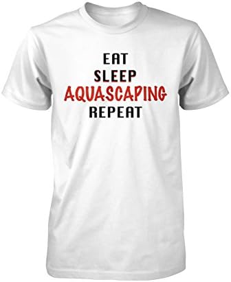 TheDarkPaper Eat Sleep AQUASCAPING Repeat T-Shirt, Men Women Unisex Cotton T Shirt Am White, Casual Gift