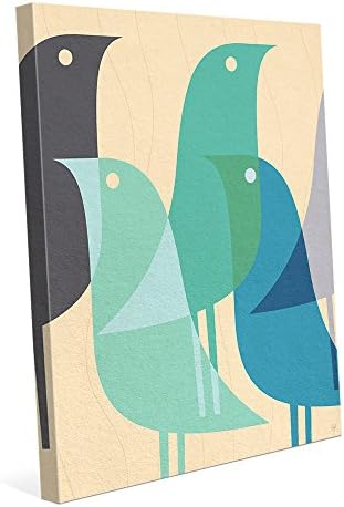 Retro Bird Caravan Blue: Mid-Century Retro Modern Postmodern Geometric Abstract Painting Drawing Illustration Wall Art Print on Canvas