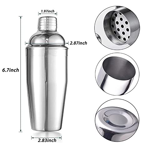7Pcs Cocktail Shaker Set,Martini Shaker Kit,25oz Drink Shaker With Built ,2 Liquor Pourers,Hawthorne Strainer，A Stirring Spoon,Stainless Steel Double Measuring Jigger,Stainless Steel Bar Tools